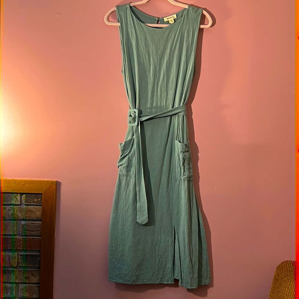 Sea green short sleeve dress with belt